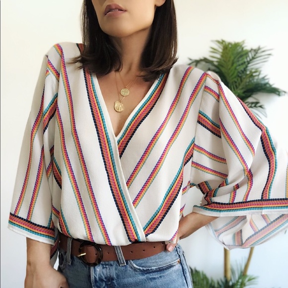 🆕Daize Striped Surplice Kimono Top - Picture 5 of 8